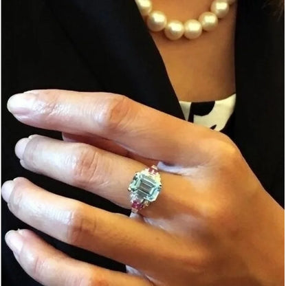 2026 New Topaz and Aquamarine Ring - Set with Red Spinel Jewelry - A Fashionable and Elegant Valentine's Day Gift for Girls