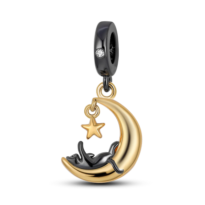 Silver Plated Cat Moon Star Earphone Dangle Charm Bead Pendant Fit Bangle Bracelet for Women Gift DIY Making