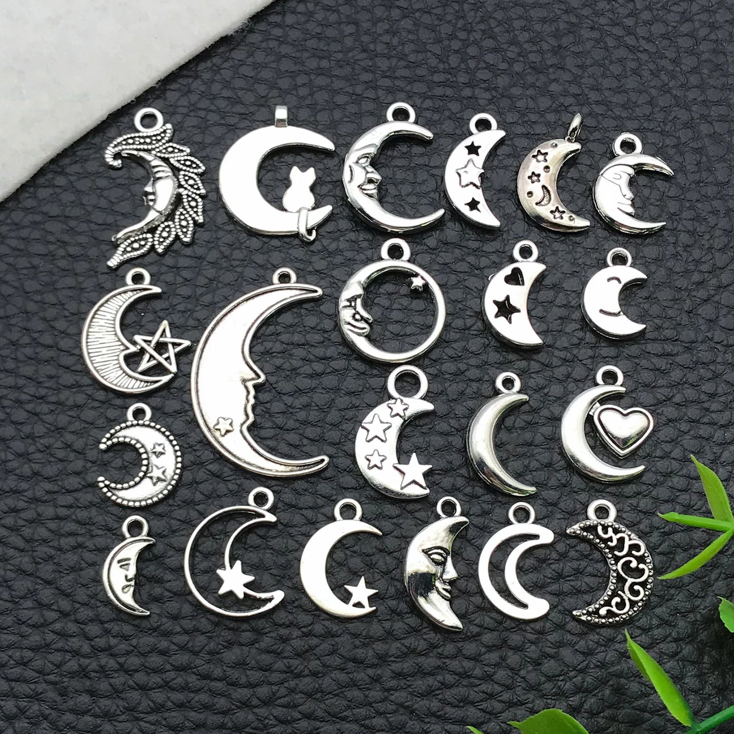 16/20pcs Antique Silver Celestial Series Set (Sun/Stars/Moon) - Perfect for Crafting Necklace, Bracelet & Earring Accessories.