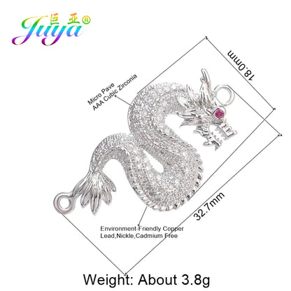 Juya Handmade 18K Gold Plated Cz Paved Decorative Copper Dragon Charms Connectors Accessories For DIY Talisman Jewelry Making