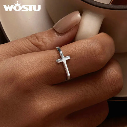WOSTU Original 925 Sterling Silver Cross Ring Oxidized Silver for Women Fine Jewelry Party Wedding Engagement Ring Gift FIR979