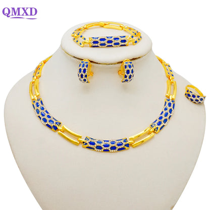 Dubai Gold Color Jewelry Sets African Indian wedding Bridal Wife gifts Necklace Bracelet Earrings ring Jewelery for Women 2022