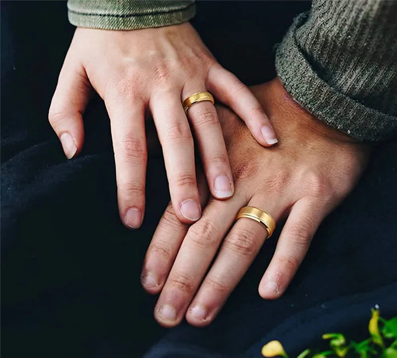 TIGRADE 18K Gold Plated Titianium Ring 6/8mm Men Engagement Band Wedding Band Couple Rings Unisex anelli donna bijoux femme