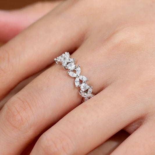 OEVAS Full Real Moissanite Diamond Rings 100% S925 Sterling Silver Sparkling Wedding Bridal Band Party Jewelry Gift For Women