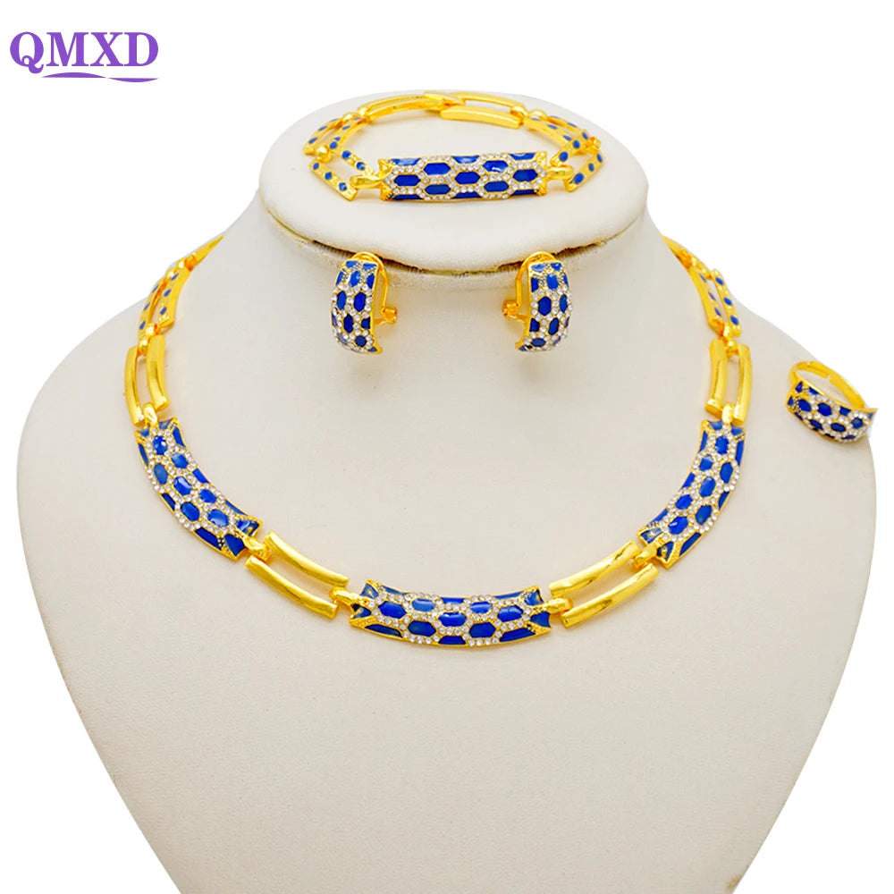 Dubai Gold Color Jewelry Sets African Indian wedding Bridal Wife gifts Necklace Bracelet Earrings ring Jewelery for Women 2022