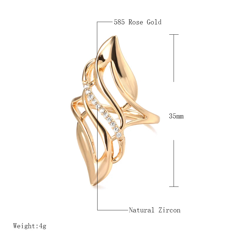Kinel 2021 Trendy 585 Rose Gold Ring Bride Wedding Ethnic Jewelry Luxury Natural Zircon Rings for Women Fashion Fine Jewelry