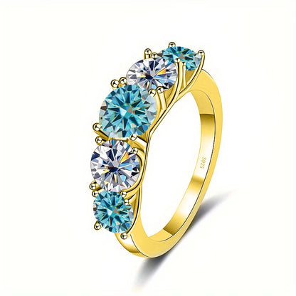 5 Stones 3.6CT All Moissanite Rings for Women gold Plated 925 Sterling Sliver Wedding Band Sparkling Diamonds Fine Jewelry GRA