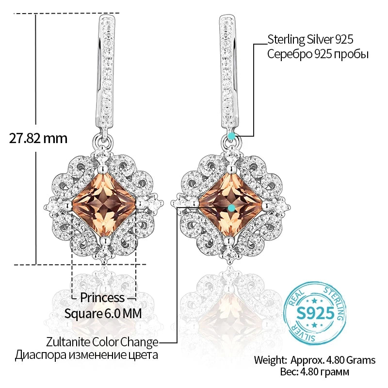 ATTAGEMS Zultanite Sterling Silver Drop Earrings for Women Fine Jewelry 2.6 Carats Created Diaspore 925 Earrings Mother's Gift