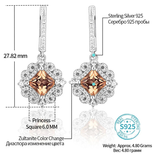 ATTAGEMS Zultanite Sterling Silver Drop Earrings for Women Fine Jewelry 2.6 Carats Created Diaspore 925 Earrings Mother's Gift