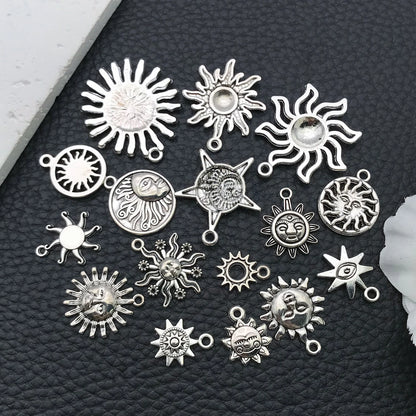 16/20pcs Antique Silver Celestial Series Set (Sun/Stars/Moon) - Perfect for Crafting Necklace, Bracelet & Earring Accessories.