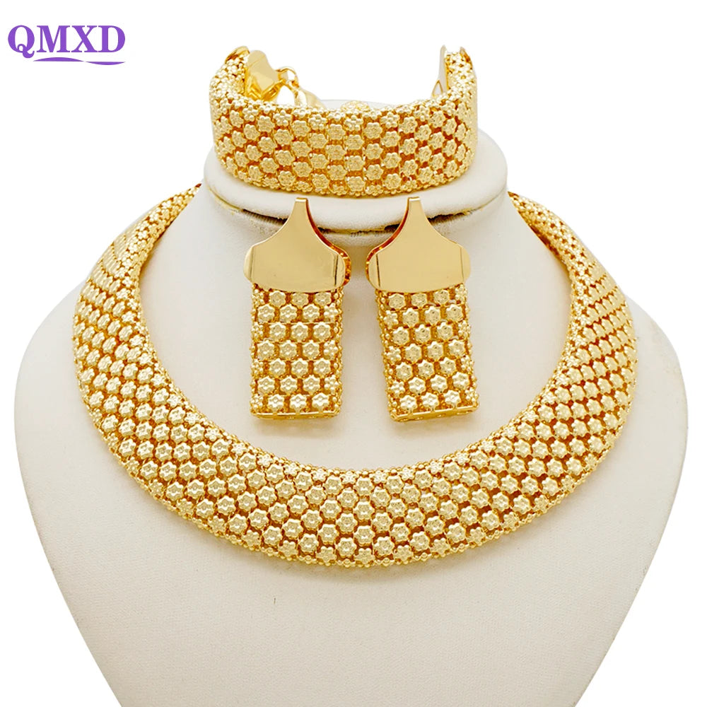 Dubai Gold Color Jewelry Sets African Indian wedding Bridal Wife gifts Necklace Bracelet Earrings ring Jewelery for Women 2022