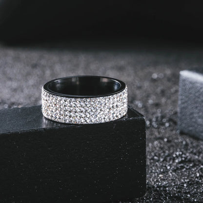 Hip Hop Iced Out Bling Ring 8mm Male Black/Gold/Silver Color Stainless Steel Engagement Wedding Rings for Women Men Jewelry Gift