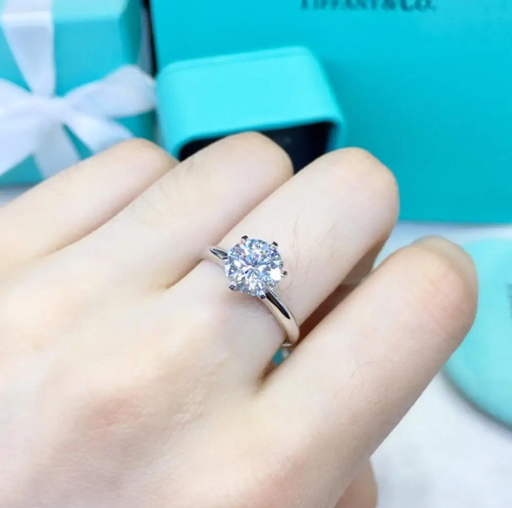 3ct 6 Prong V Style Classic Solitaire Diamond Ring 925 Silver 18K White Gold Moissanite Rings Engagement Wedding Fine Jewelry
