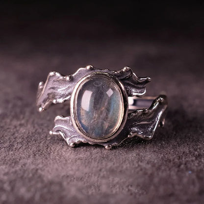 Hip Hop style 925 silver inlaid blue moonlight stone rings for women exquisite and fashion crystal ring wedding jewelry