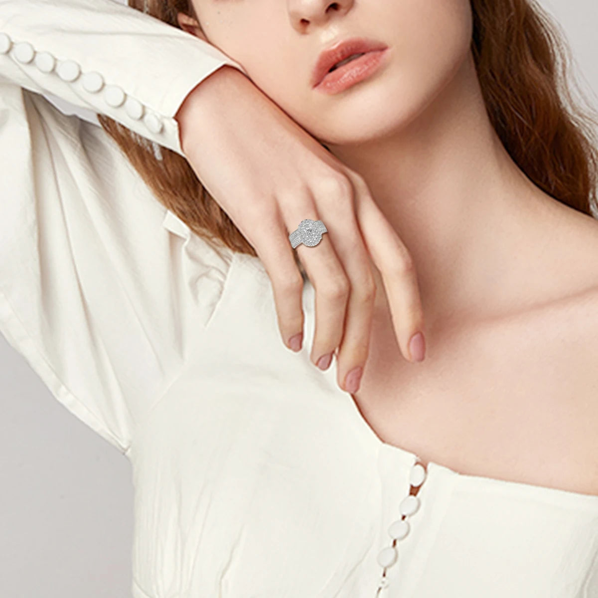 Luxury Solid 925 Sterling Silver Couple Rings For Women 3A Cubic Zirconia White Gold Plated Famous Brand Wedding Jewelery Gift