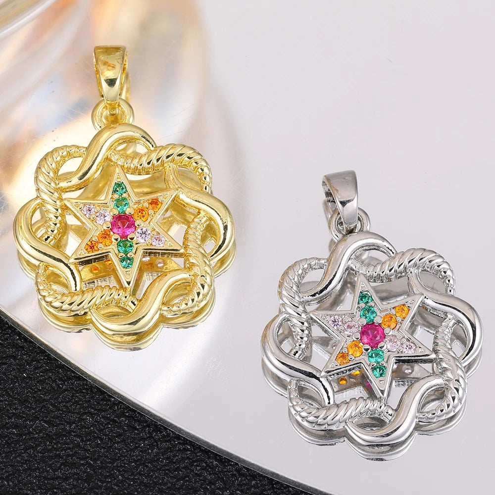 Juya 18K Real Gold Plated Star Of David Palm Tree Bird Flower Love Heart Evil Eye Charms For DIY Fashion Pendant Jewelry Making