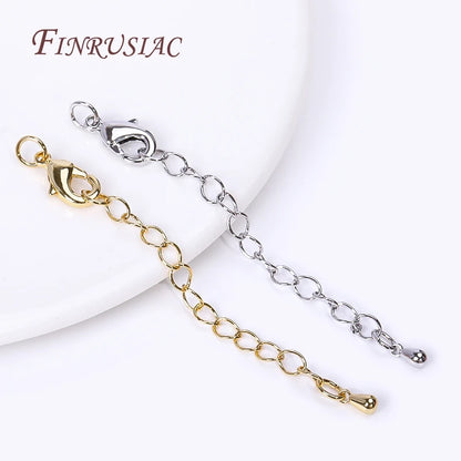 Rhodium/ 18K Real Gold Plated Brass 66mm Extension Tail Chain DIY Jewelry Making Findings 10/12mm Lobster Clasps Extension Chain