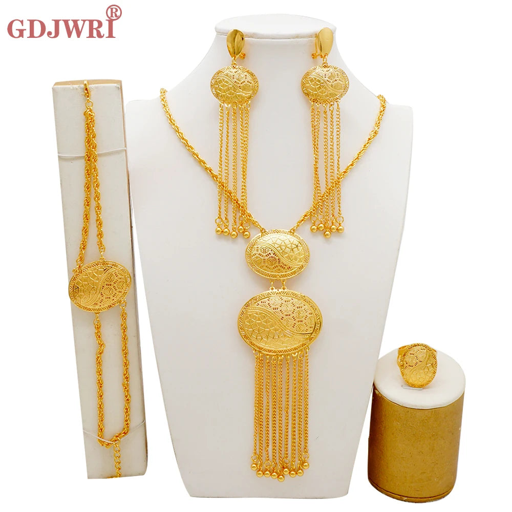 Dubai Jewelry Sets Gold Color Necklace & Earring Set For Women African France Wedding Party Jewelery Ethiopia Bridal Gifts