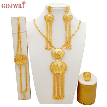 Dubai Jewelry Sets Gold Color Necklace & Earring Set For Women African France Wedding Party Jewelery Ethiopia Bridal Gifts