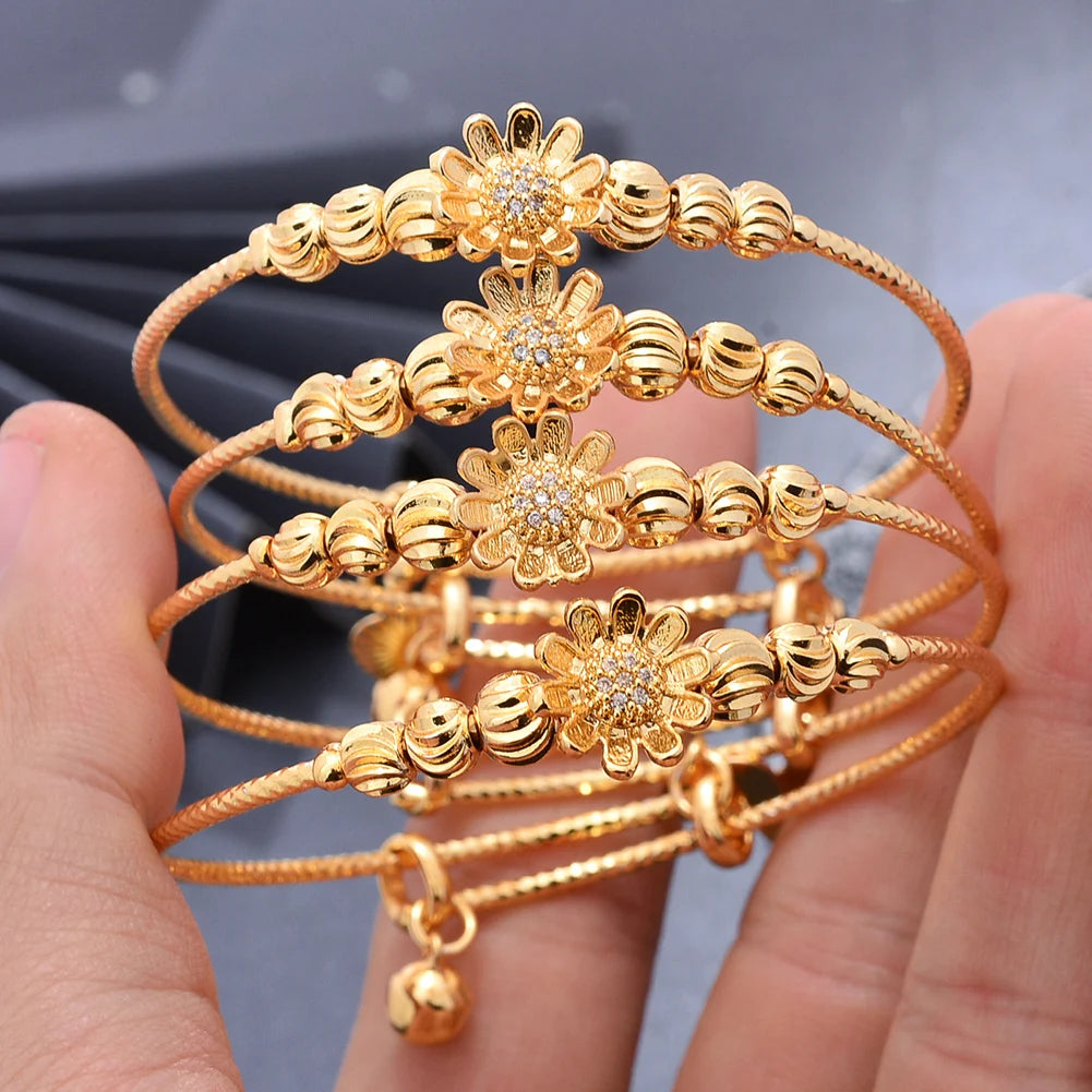 Dubai Maiden Gold Color zircon Bracelet Bangles Wedding Flower Jewelery Africa Bangles  women Flower Bangles Bijoux femme