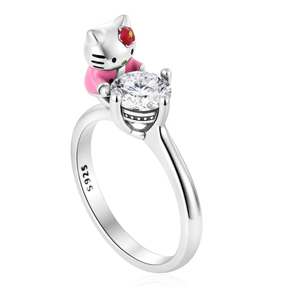 925 Sterling Silver Cute Cartoon Animal Character Ring Collection Lovely Cat Dog Alien Design Rings for Women Daily Jewelry