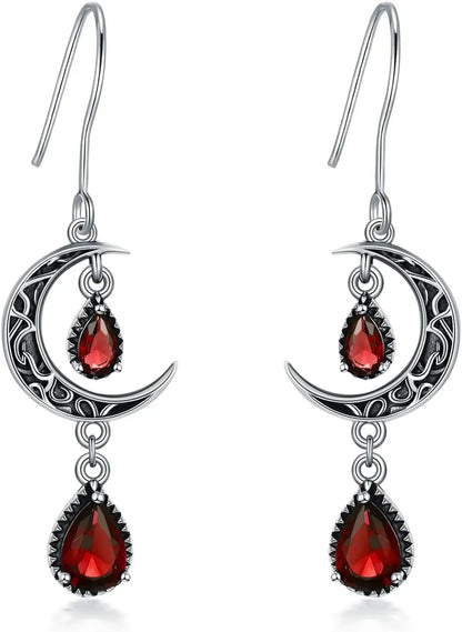 Orecchini a forma di luna da donna, in argento Sterling 925, con pendente a forma di luna celtica