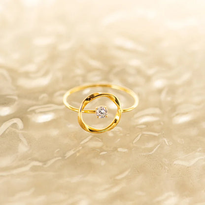 Trumium Solid 925 Sterling Silver 14k Gold Plated Hollow Circle rings for women Round Zircon Shinning Fine Jewelry Adjustable