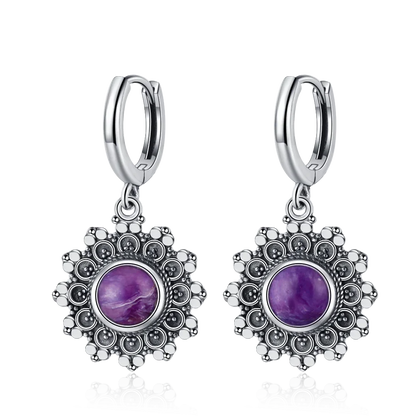 S925 Silver Snowflake Natural Kyanite Earrings for Women Round 6MM Blue Stone Vintage Jewelry Party Anniversary Gifts