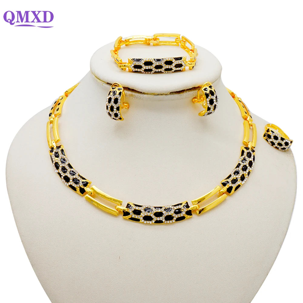 Dubai Gold Color Jewelry Sets African Indian wedding Bridal Wife gifts Necklace Bracelet Earrings ring Jewelery for Women 2022