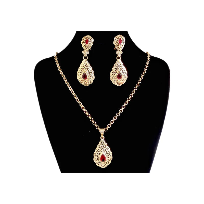 French jewelry water drop crystal necklace earrings Birthday party jewelry Arab banquet luxury gold color wedding jewelry