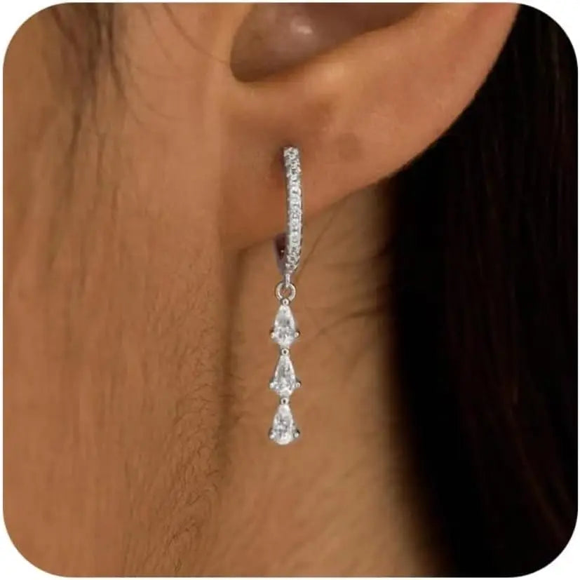 Orecchini a Goccia per Donna, Orecchini Pendenti con Strass in Argento, Orecchini Brillanti e Leggeri