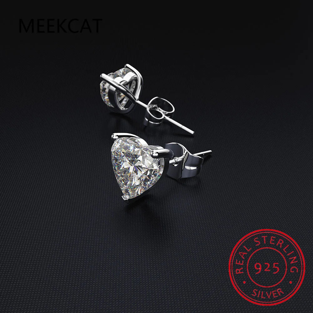 Heart Moissanite Earrings D Color VVS1 Lab Diamond Platinum Plated Sterling Silver Moissanite Stud Earring Women Fine Jewelry
