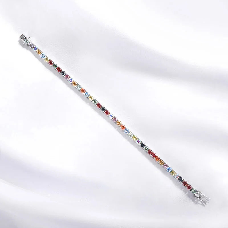Smyoue 3-6.5mm Colorful GRA Certified Moissanite Tennis Bracelets for Women Full Diamond  925 Sterling Silver Plated 18k Gold