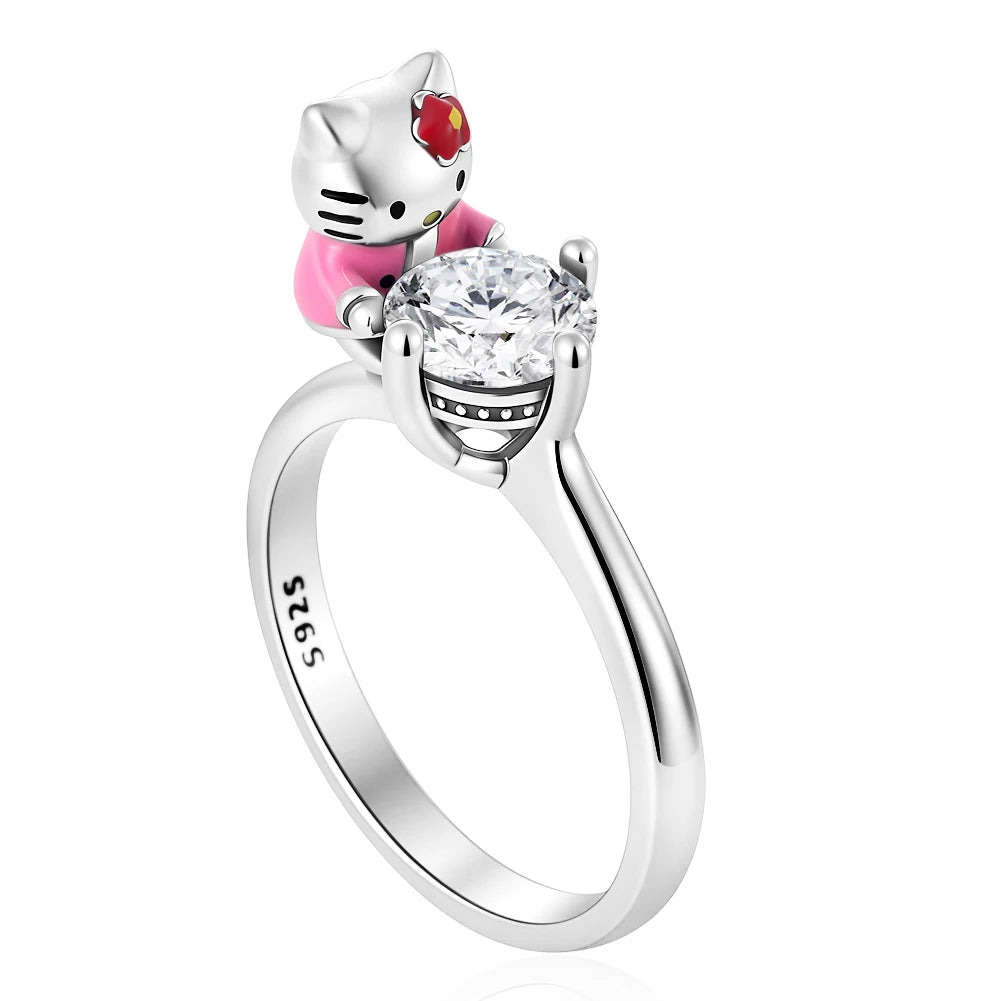 925 Sterling Silver Cute Cartoon Animal Character Ring Collection Lovely Cat Dog Alien Design Rings for Women Daily Jewelry