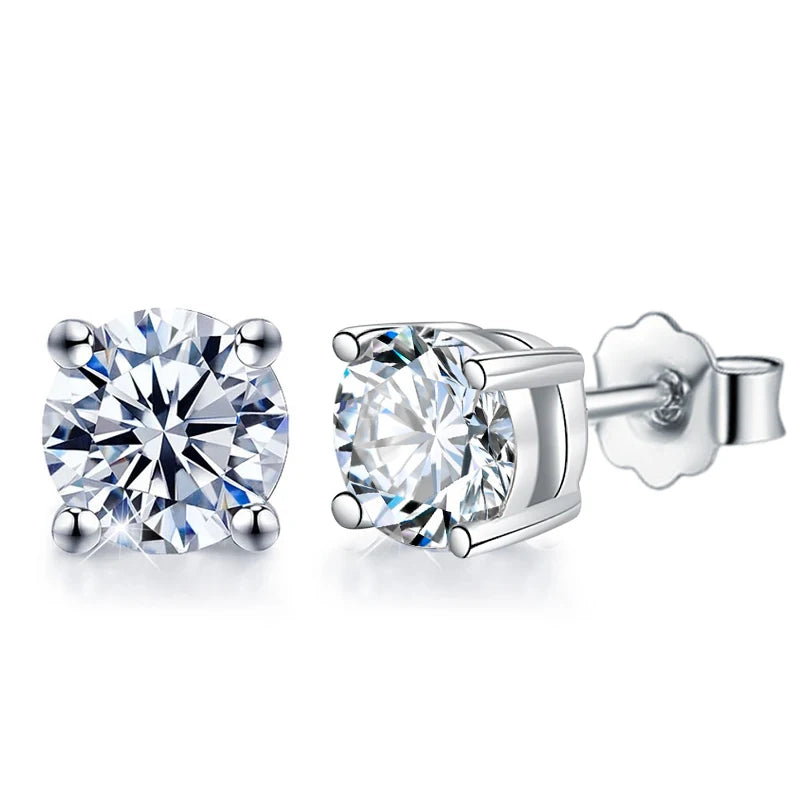 Real 0.1-2CT Test Passed Moissanite Diamond Studs Earrings for Women S925 Silver Platinum Plated Bride Wedding GRA Fine Jewelry