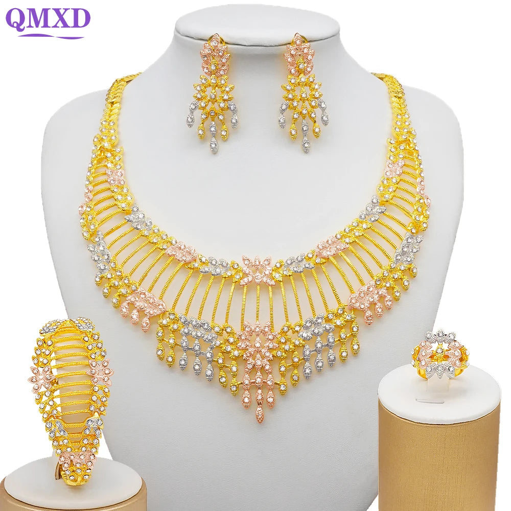 Dubai Gold Color Jewelry Sets African Indian wedding Bridal Wife gifts Necklace Bracelet Earrings ring Jewelery for Women 2022