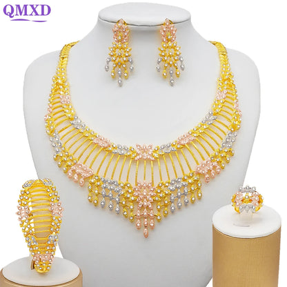 Dubai Gold Color Jewelry Sets African Indian wedding Bridal Wife gifts Necklace Bracelet Earrings ring Jewelery for Women 2022