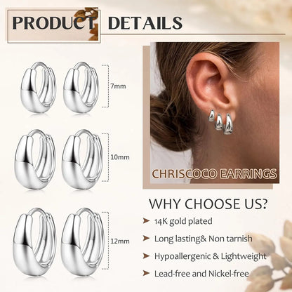 3 Paia Orecchini Cerchio Donna Orecchini Cerchio Oro Placcato 14K Orecchini Cerchio Argento