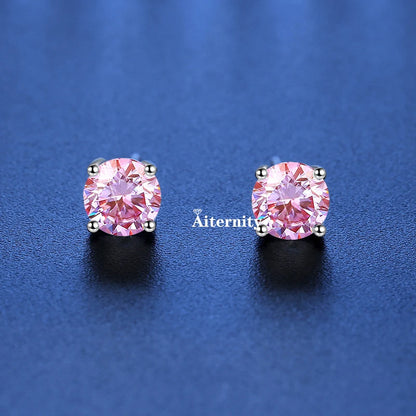 GRA Moissanite VVS1 Earrings Women 925 Sterling Silver Moissanita And Zircon Ear Studs Pink Yellow Red Orange Pass Diamond Test