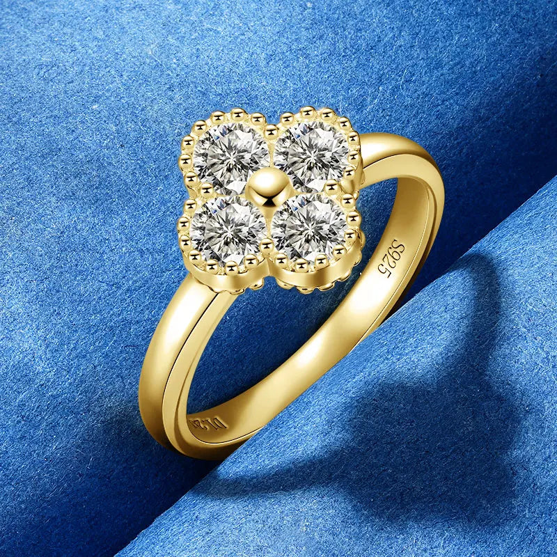 Lnngy 4MM Moissanite Four Leaf Clover Ring For Women Exquisite Anelli Argento 925 Sterling Silver Wedding Rings Jewelry Gift