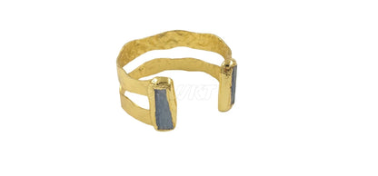 WT-B665 Natural Rectangle Blue Kyanite Hollow Design 18k Gold Plated Cuff Adjustable Bangle For Unisex Decorated