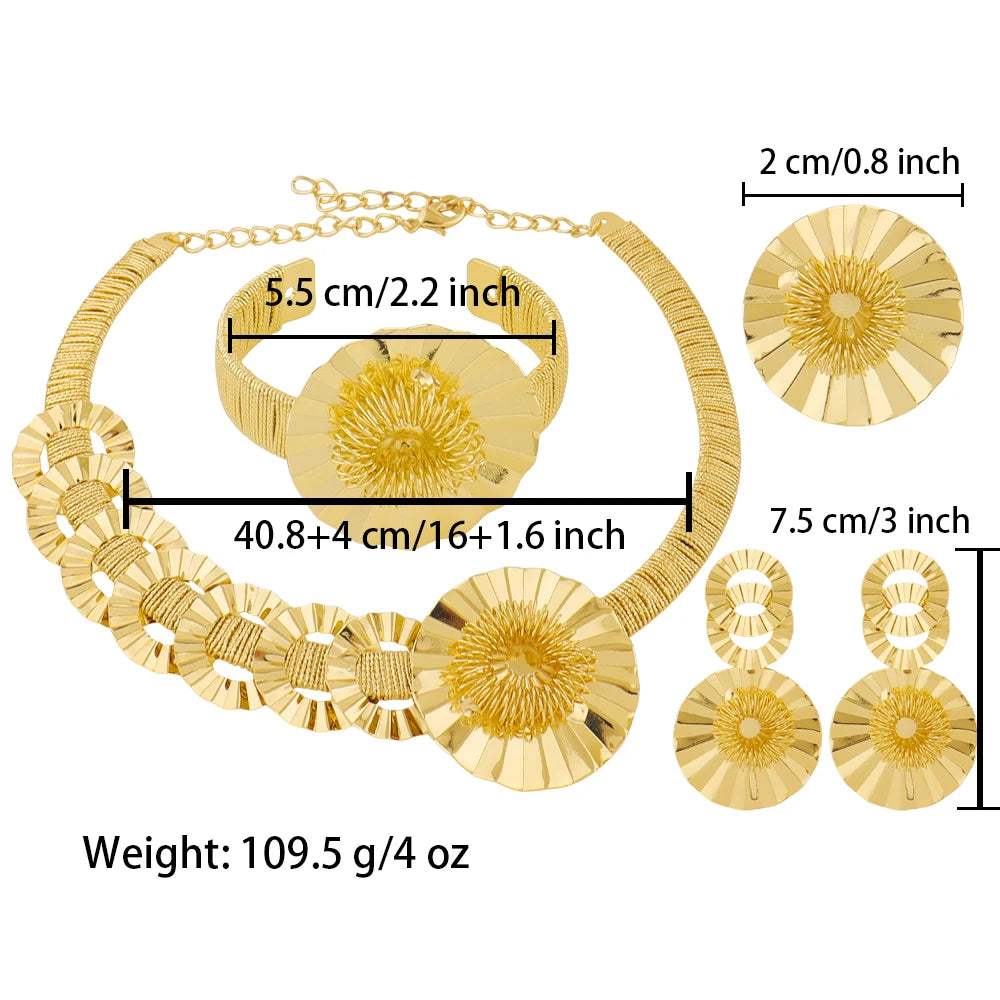 Nigerian Luxury Jewelery Sets for Women Dubai India Bridal Necklace Earrings Ring Bracelet Gold Plated Wedding Party Gift Set