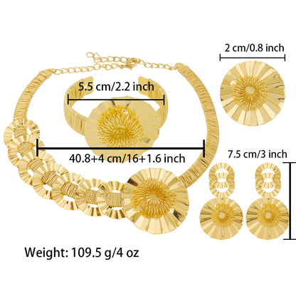 Nigerian Luxury Jewelery Sets for Women Dubai India Bridal Necklace Earrings Ring Bracelet Gold Plated Wedding Party Gift Set