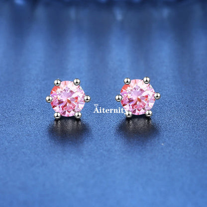 GRA Moissanite VVS1 Earrings Women 925 Sterling Silver Moissanita And Zircon Ear Studs Pink Yellow Red Orange Pass Diamond Test