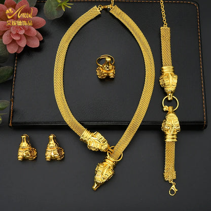 ANIID Dubai African Jewelry Sets For Women Big Animal Indian 24K Gold Color Jewelery Nigerian Necklace Ring Earring Wedding