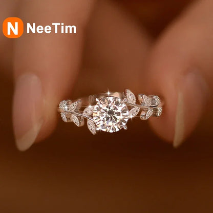 NeeTim 1CT Moissanite Diamond Rings Wedding Band for Women 925 Sterling Silver with Plated White Gold Bands Engagement Ring