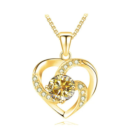 JoyceJelly 1CT Pass Tested Moissanite Heart Necklace for Women S925 Silver Gold Silver Color Diamond Pendant Birthday Party Gift