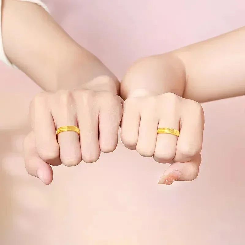Goldpure High - Grade 24K Pure Gold AU999 Cat's Eye Ring, Fashionably Simple for Couples, Wholesale with Metal Stamp