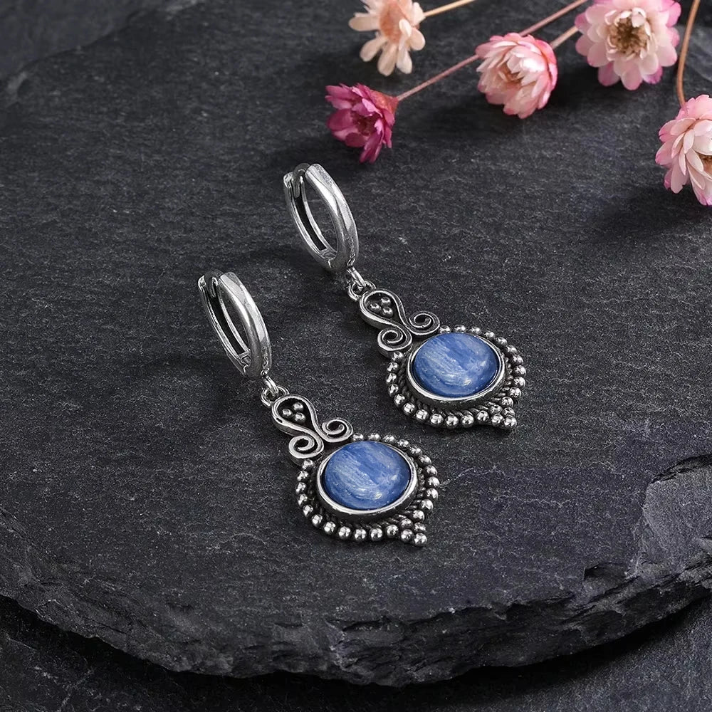 925 Sterling Silver Natural Kyanite Drop Earrings for Women Wedding Gifts Jewelry Vintage Hoop Earrings