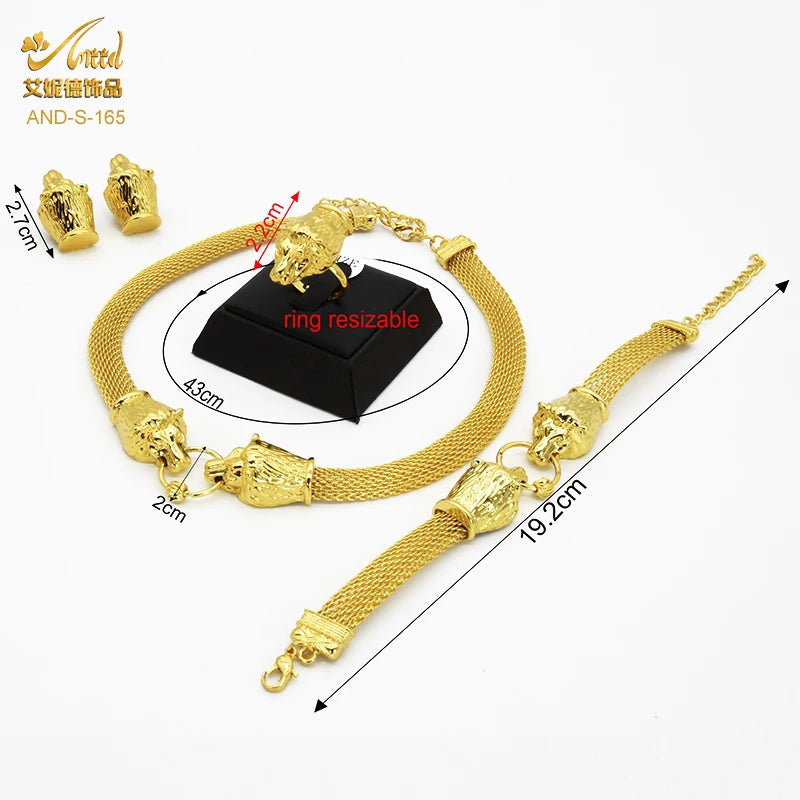 ANIID Dubai African Jewelry Sets For Women Big Animal Indian 24K Gold Color Jewelery Nigerian Necklace Ring Earring Wedding